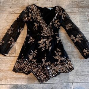 Black and Rose Gold Sequin Romper